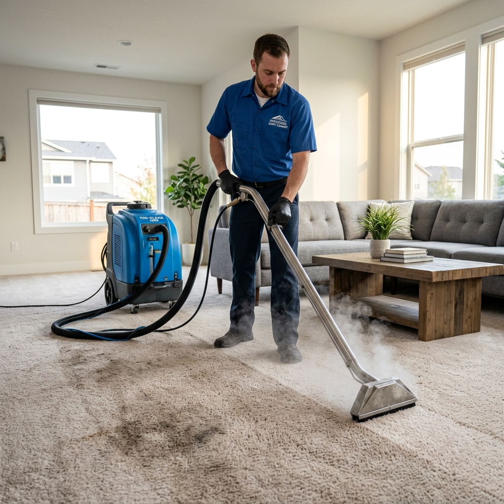 Industrial carpet cleaning machine on plush carpet