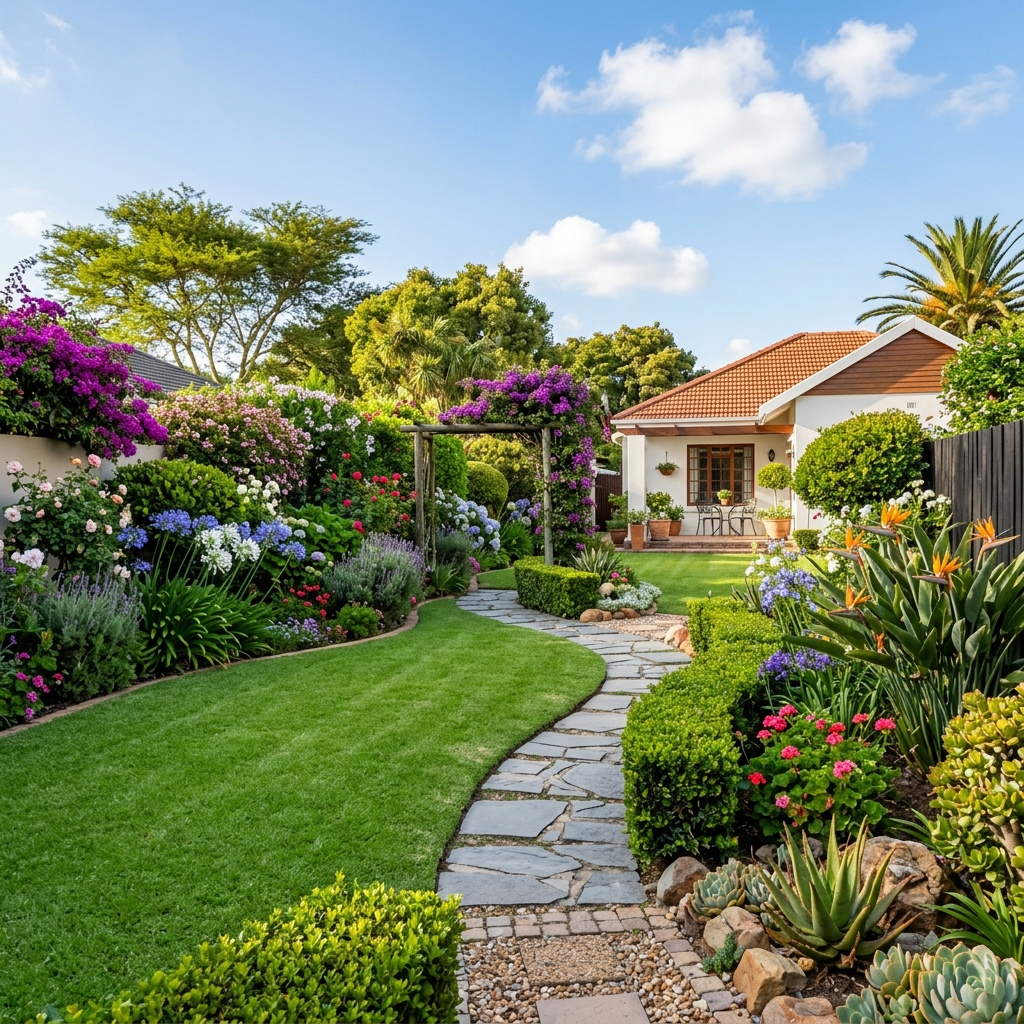 Beautifully manicured South African suburban garden